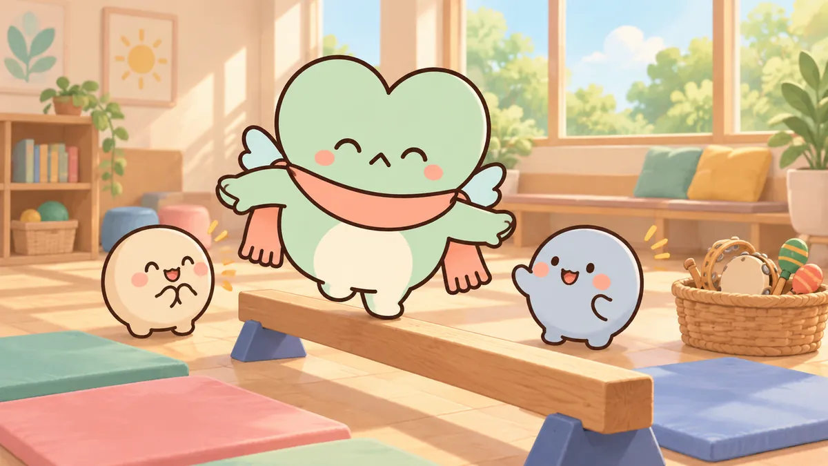 동네 체험실에서 가족이 직접 고른 균형 놀이를 함께 준비하는 ENFJ 마스코트